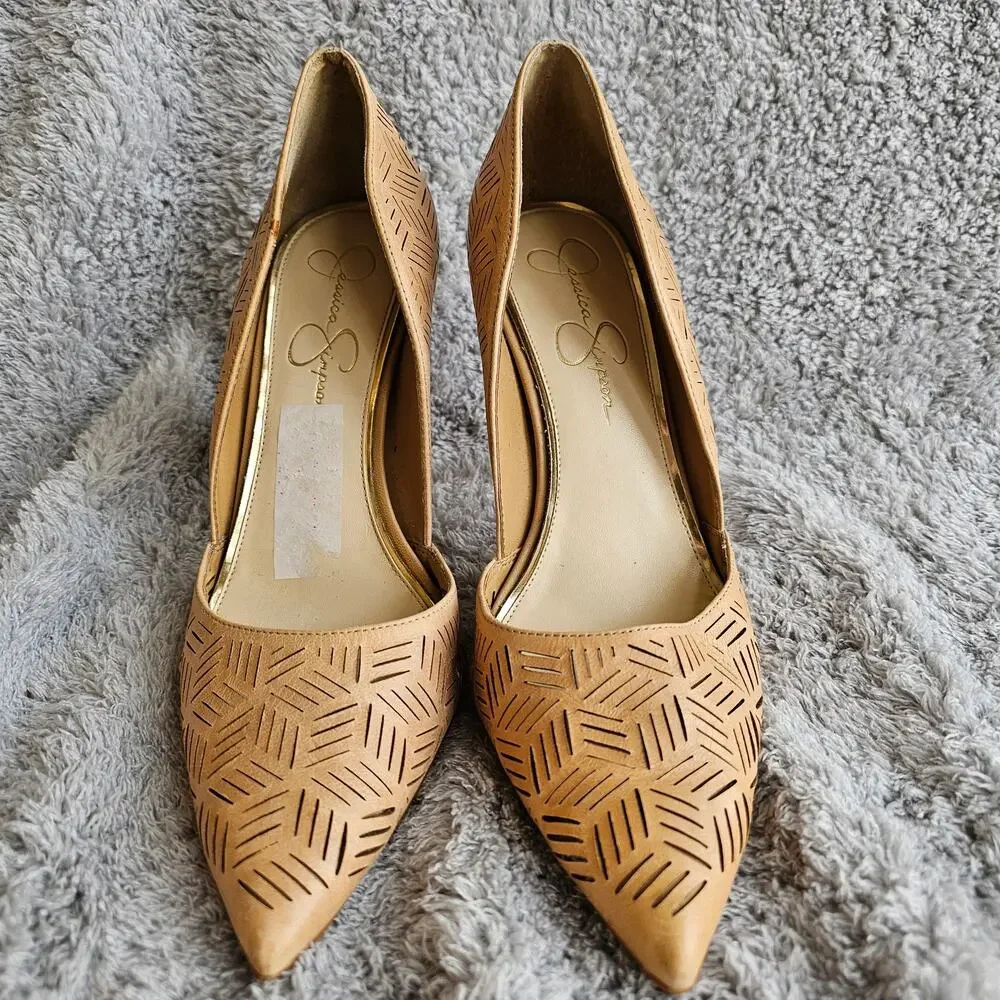 Jessica Simpson Women's Charie Perforated D-Orsay Dress Pump Heels Size 9.5M Tan - Picture 3 of 7